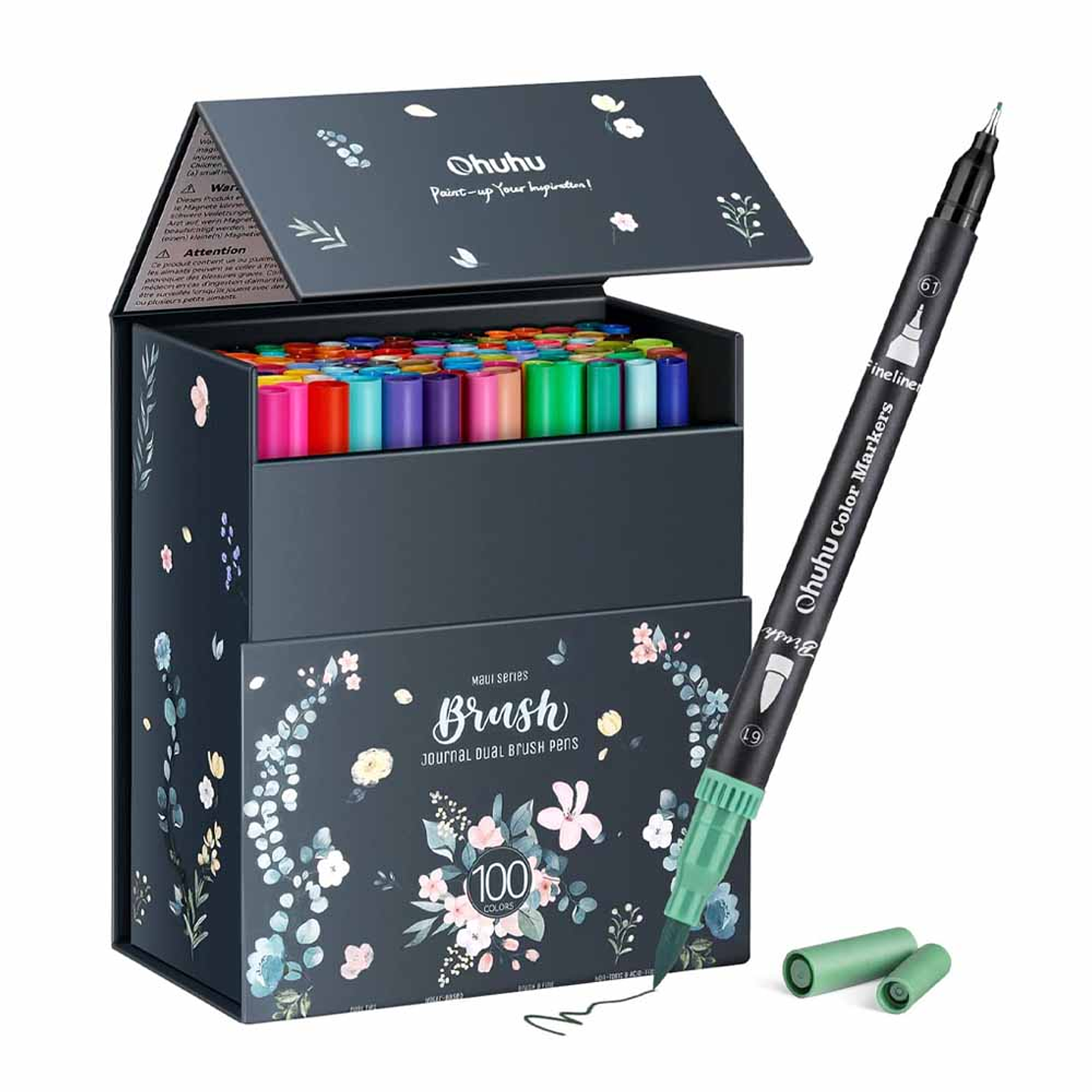 OHUHU MAUI 100 MARCADORES A BASE DE AGUA PINCEL&FINELINER 1