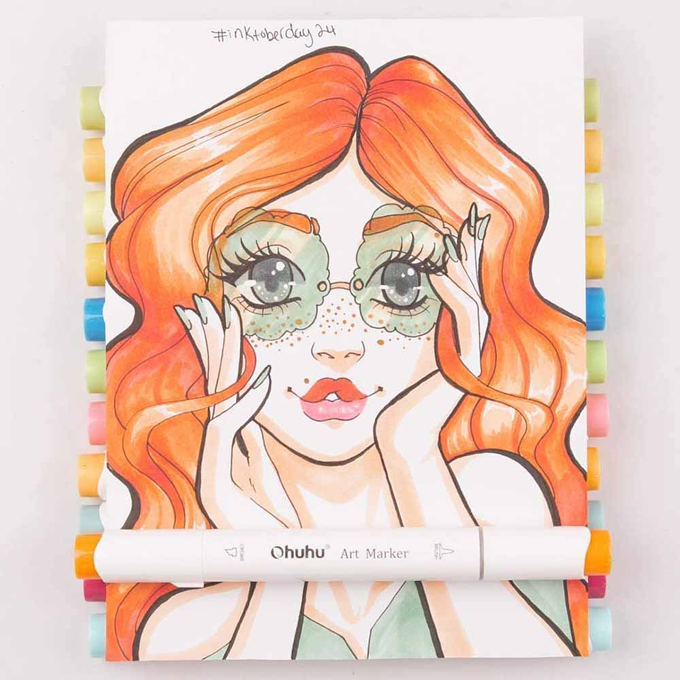 OHUHU 24 MARCADORES DE ALCOHOL + 1 BLENDER PINCEL&BISELADA 9