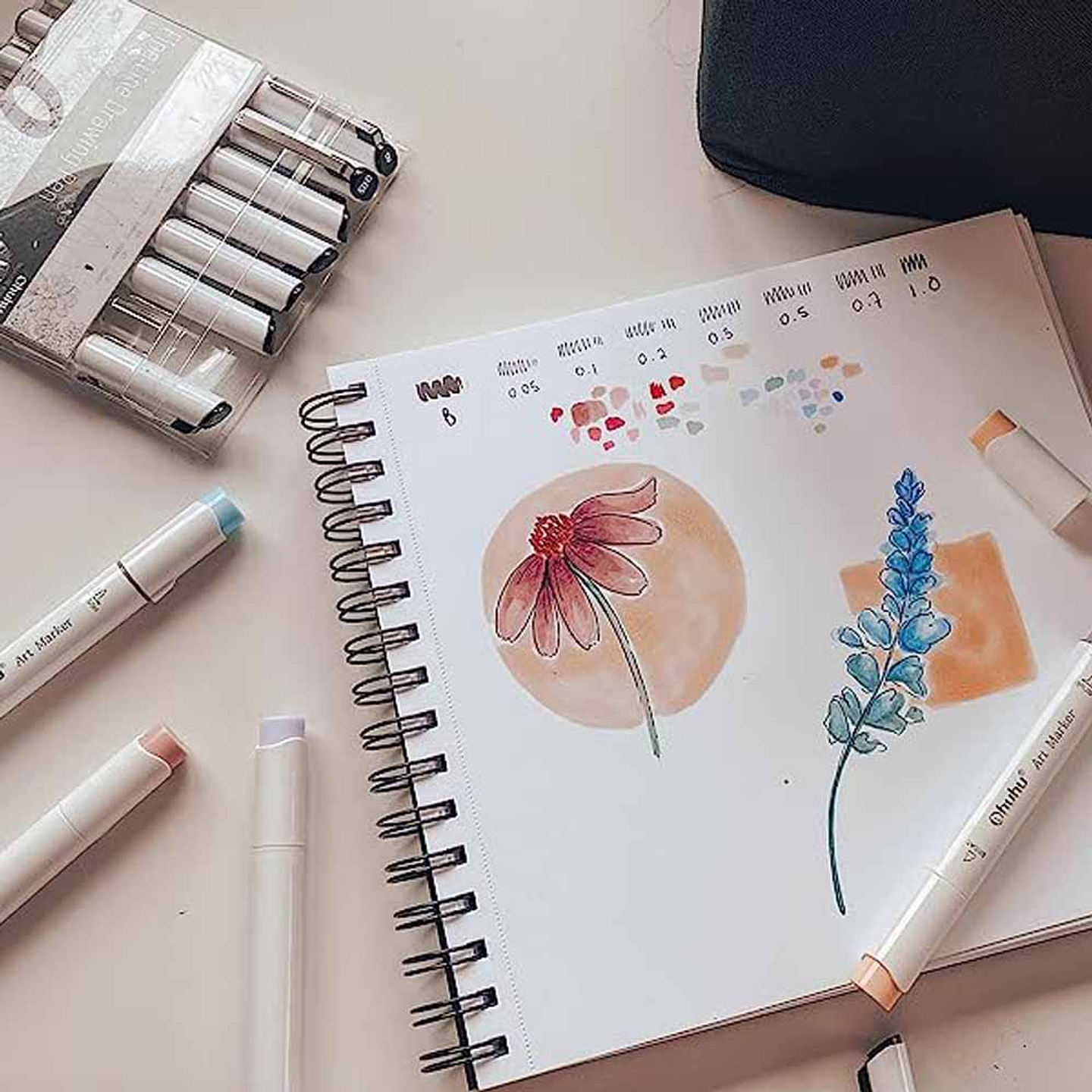 OHUHU 48 TONOS MEDIOS MARCADORES DE ALCOHOL + 1 BLENDER 7