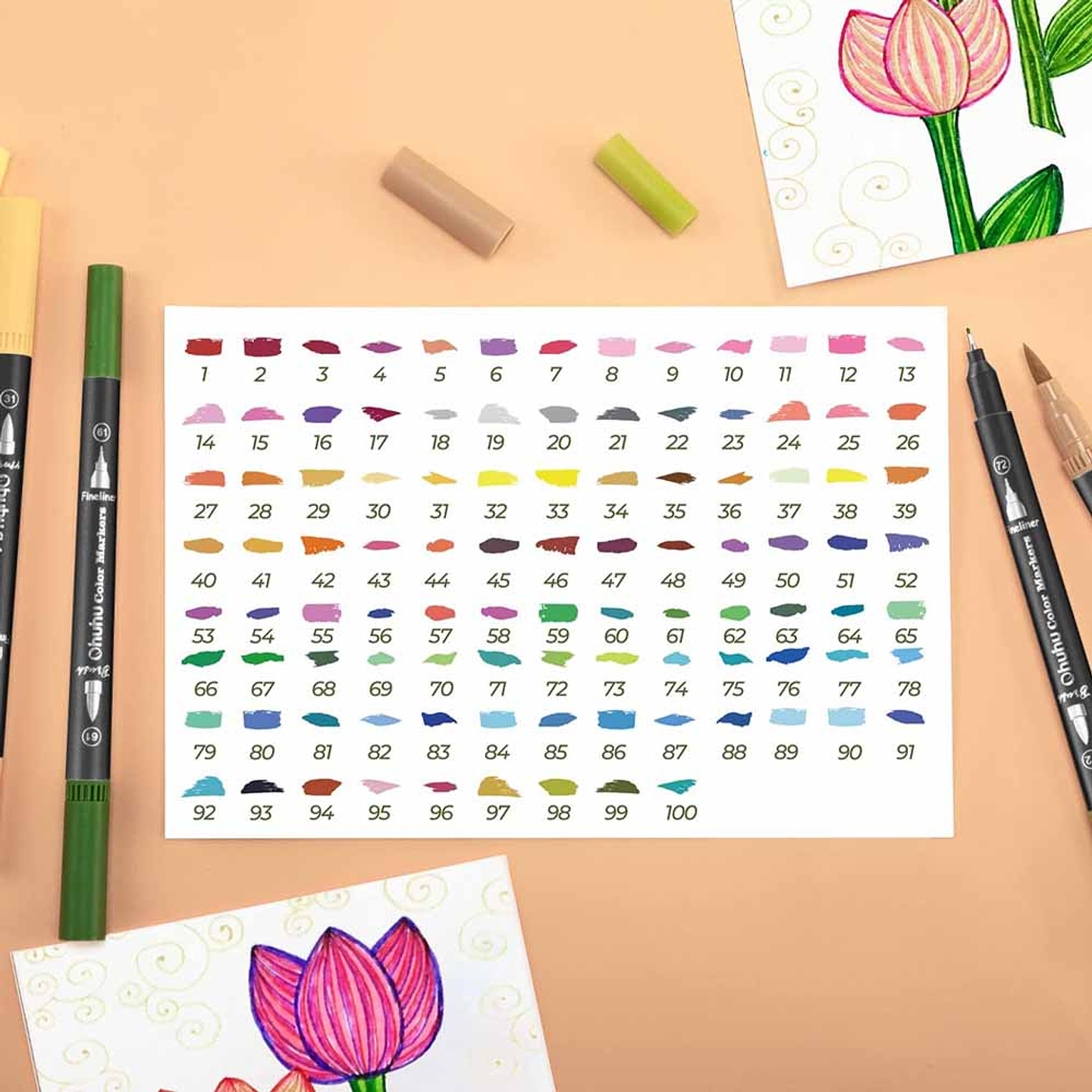 OHUHU MAUI 100 MARCADORES A BASE DE AGUA PINCEL&FINELINER 4