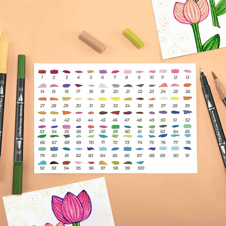 OHUHU MAUI 100 MARCADORES A BASE DE AGUA PINCEL&FINELINER 4