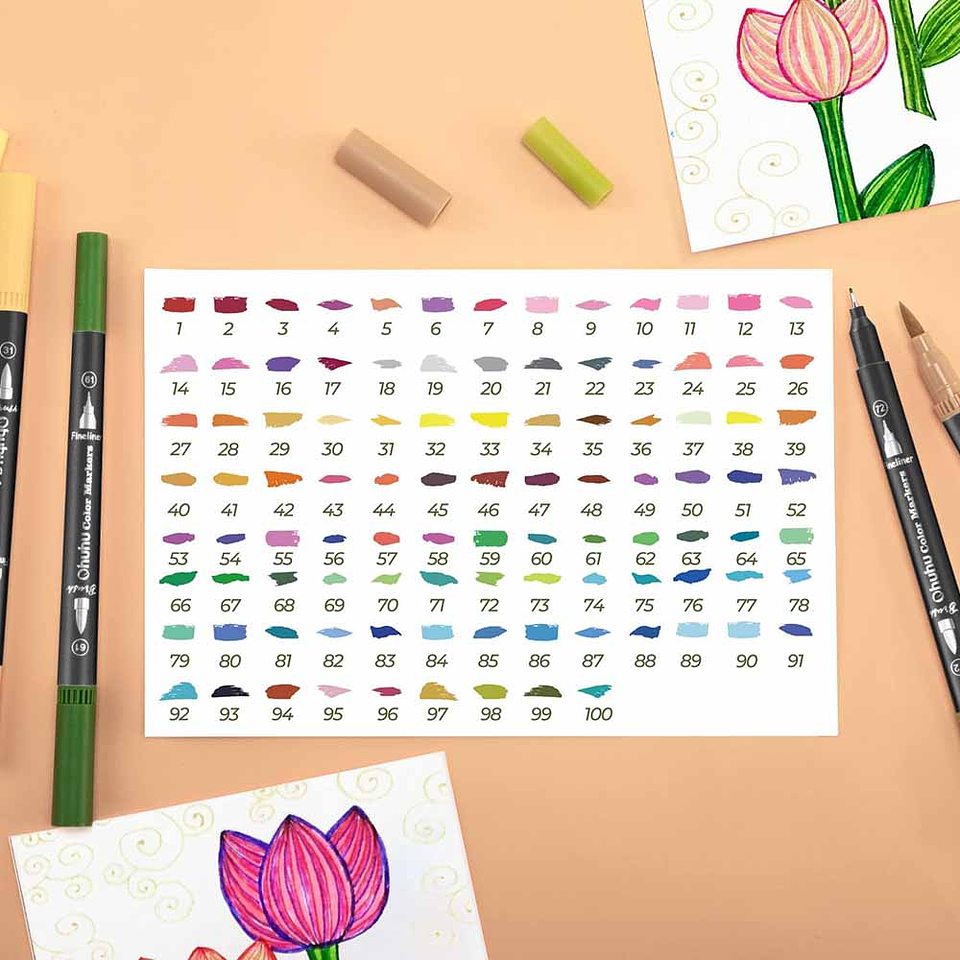 OHUHU MAUI 100 MARCADORES A BASE DE AGUA PINCEL&FINELINER 4