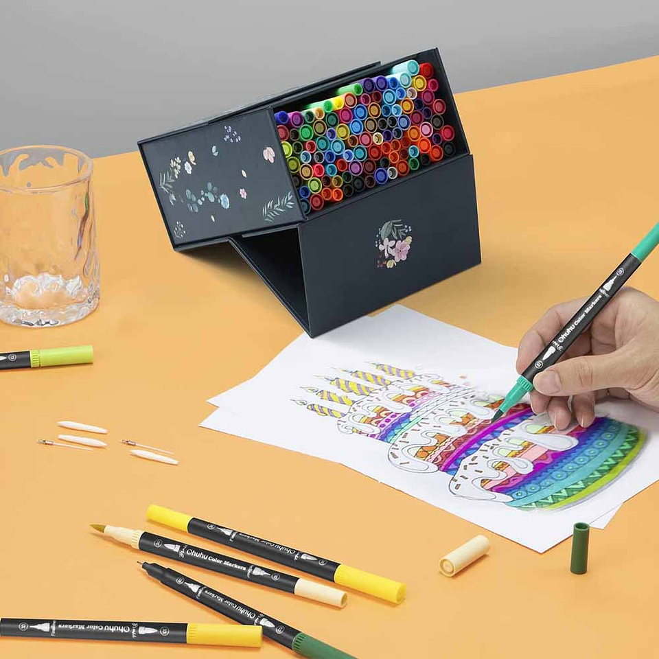 OHUHU MAUI 100 MARCADORES A BASE DE AGUA PINCEL&FINELINER 6