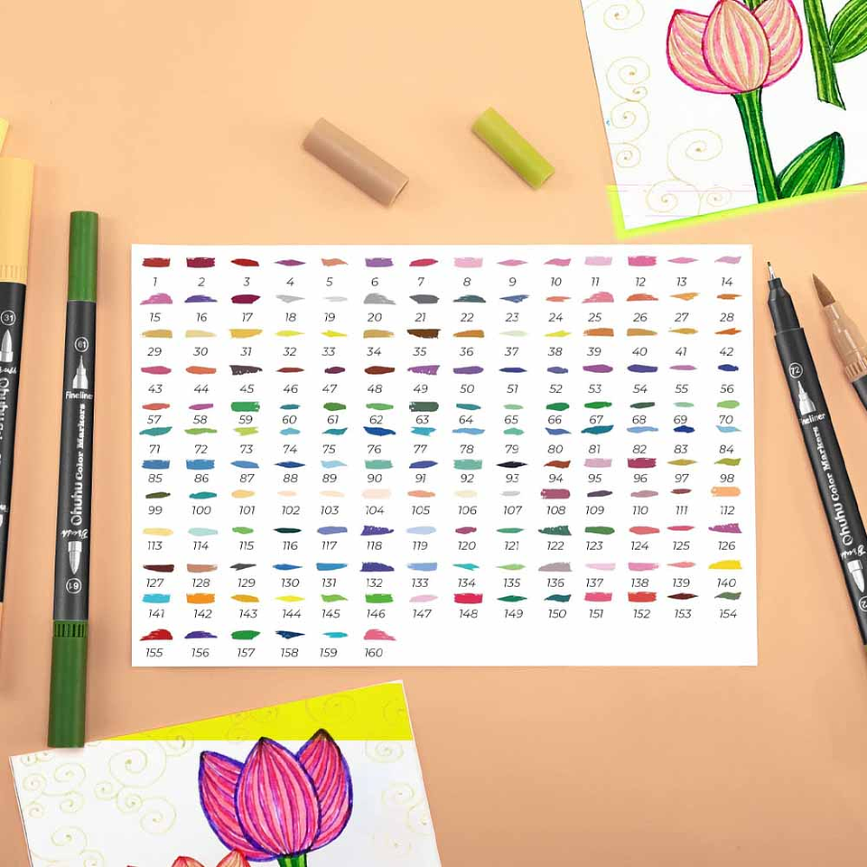 OHUHU MAUI 160 MARCADORES A BASE DE AGUA PINCEL&FINELINER 4