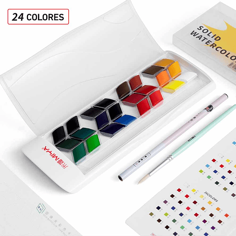MIYA SET ROMBO DE ACUARELA 24 COLORES+PINCEL+LAPIZ GRAFITO 