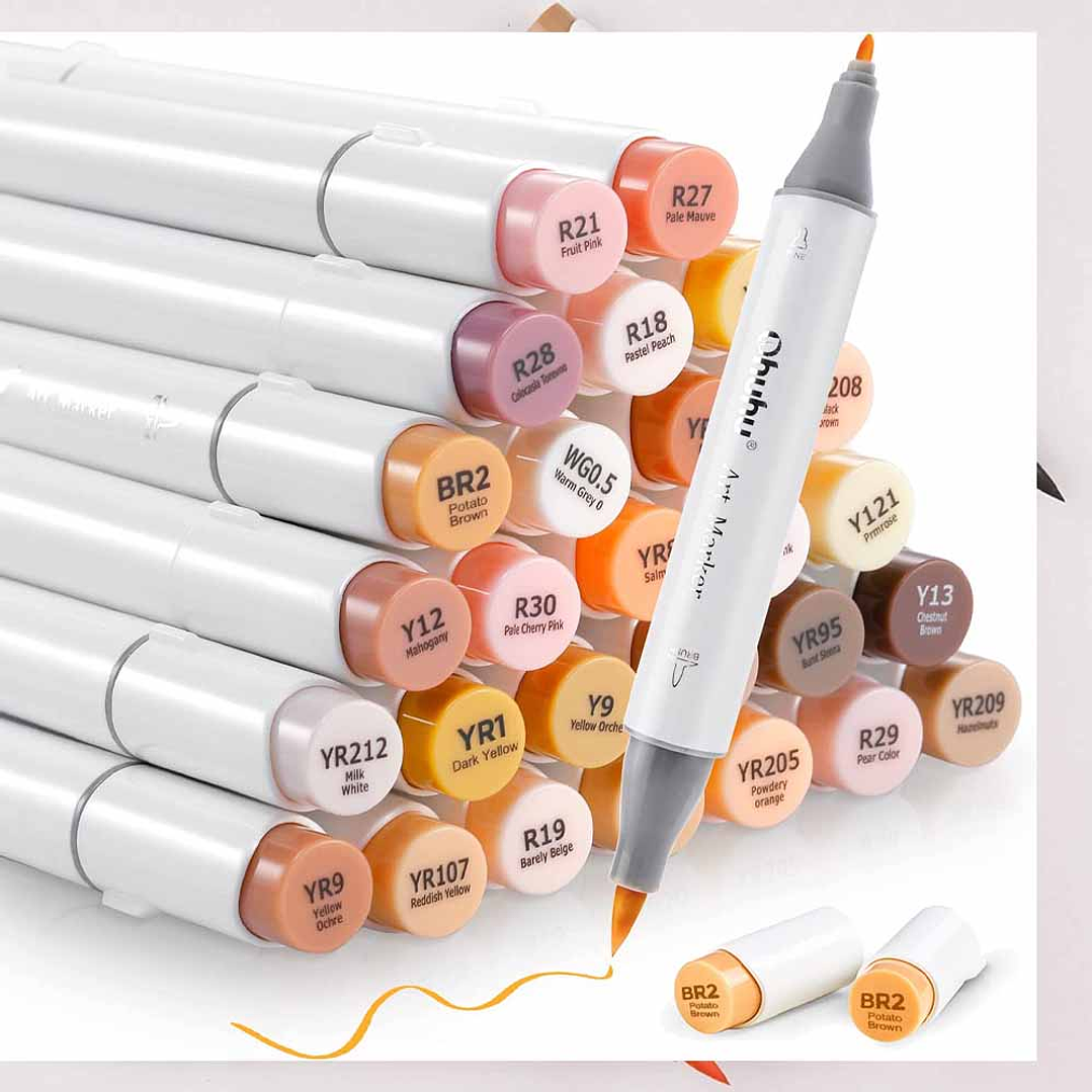 OHUHU 36 MARCADORES DE ALCOHOL TONOS PIEL + 1 BLENDER PINCEL&FINA 1