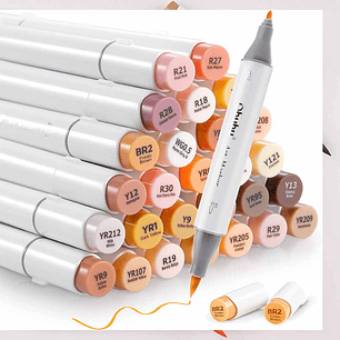 OHUHU 36 MARCADORES DE ALCOHOL TONOS PIEL + 1 BLENDER PINCEL&FINA