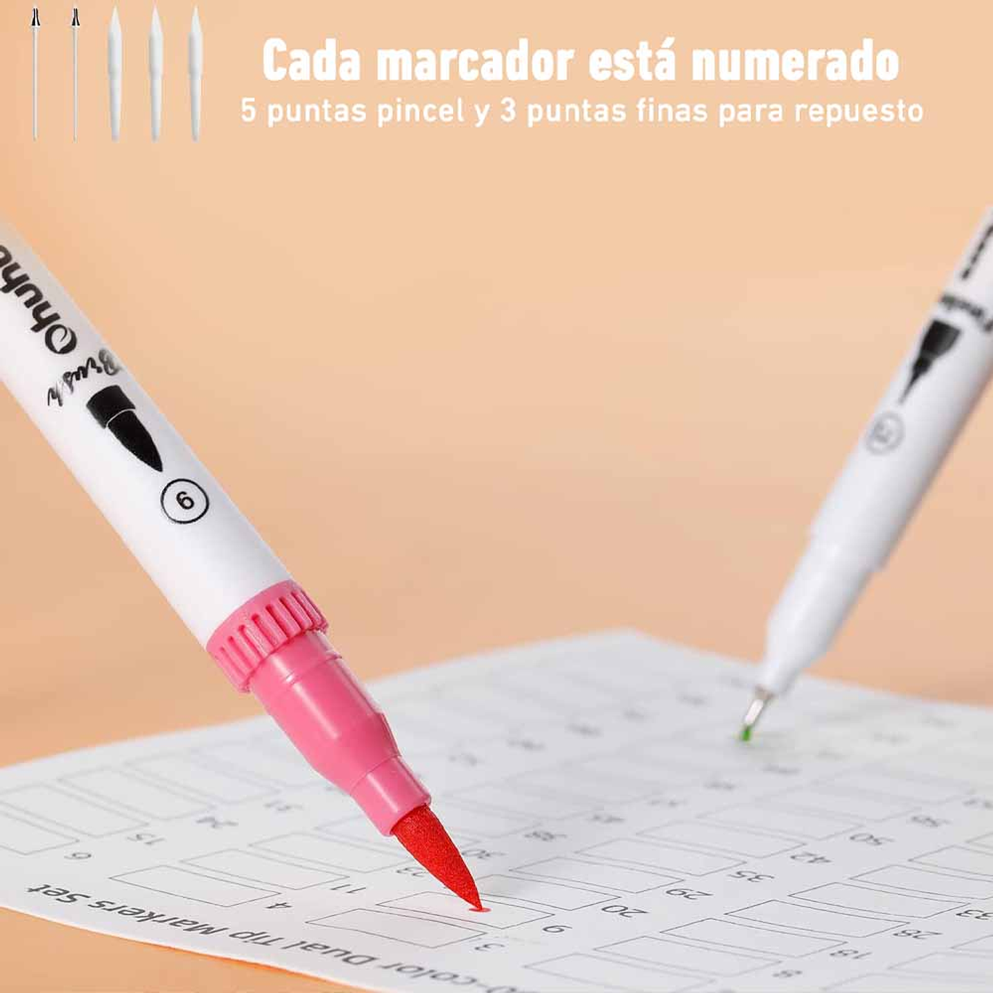 OHUHU MAUI 60 MARCADORES A BASE DE AGUA  PINCEL&FINELINER 5