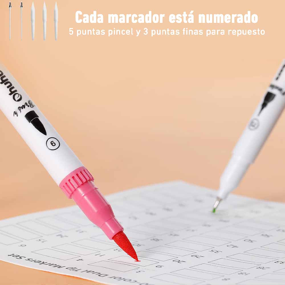 OHUHU MAUI 60 MARCADORES A BASE DE AGUA  PINCEL&FINELINER 5