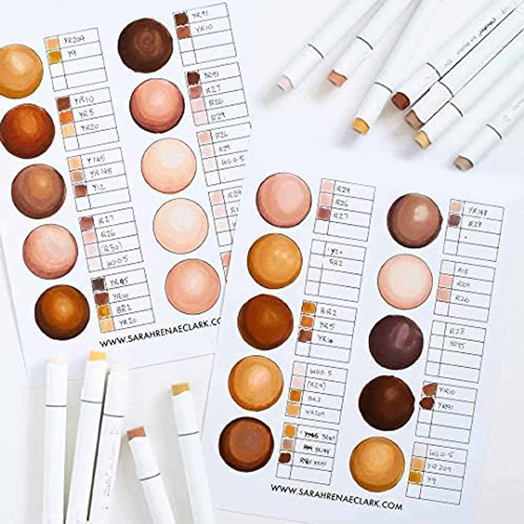 OHUHU 36 MARCADORES DE ALCOHOL TONOS PIEL + 1 BLENDER PINCEL&FINA 4