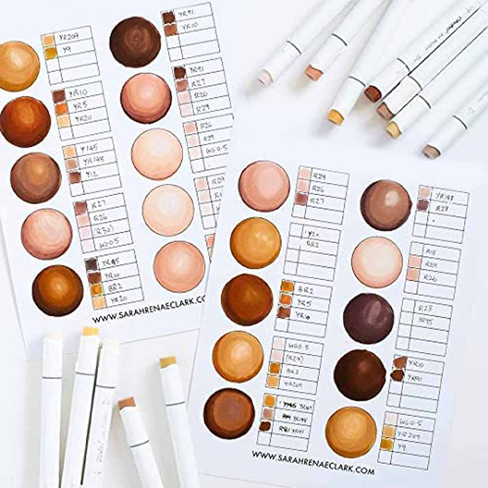 OHUHU 36 MARCADORES DE ALCOHOL TONOS PIEL + 1 BLENDER PINCEL&FINA 4