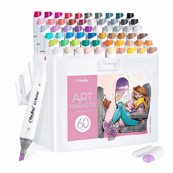 OHUHU 60 MARCADORES DE ALCOHOL + 1 BLENDER FINA&BISELADA DELGADO MANGA. 1