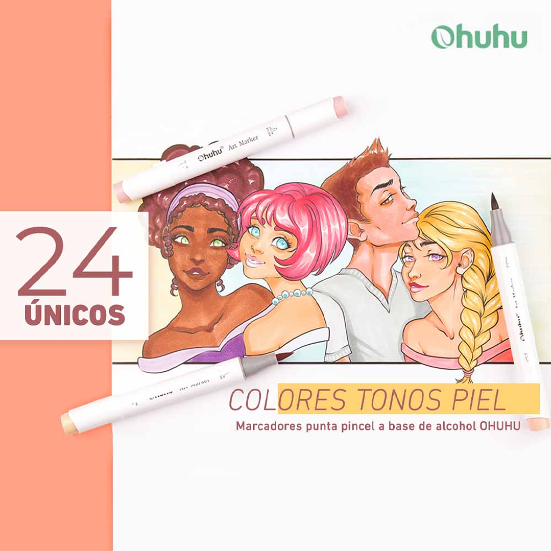 OHUHU 24 MARCADORES DE ALCOHOL TONOS PIEL + 1 BLENDER 4