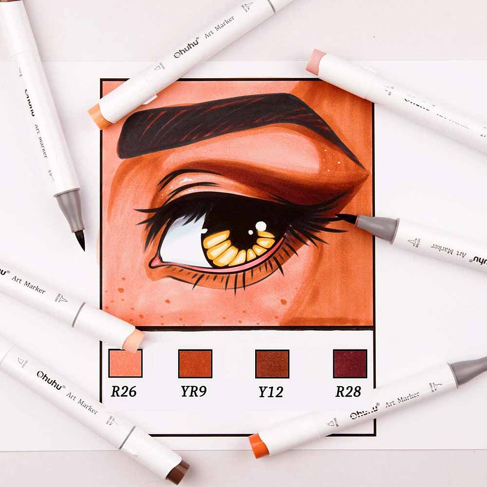 OHUHU 36 MARCADORES DE ALCOHOL TONOS PIEL + 1 BLENDER PINCEL&FINA 6