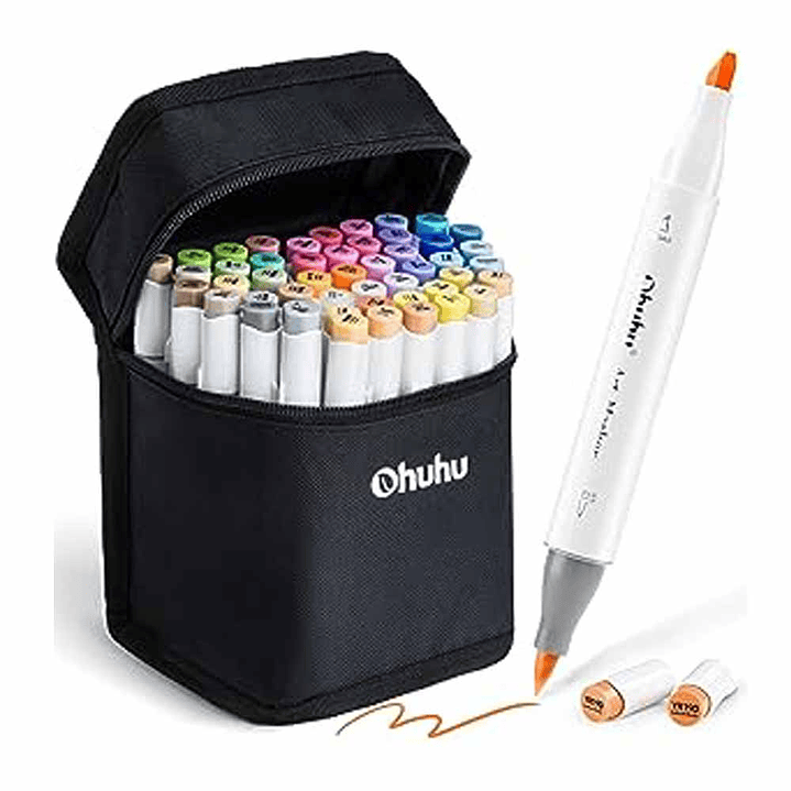 OHUHU 48 MARCADORES DE ALCOHOL TONOS MEDIOS + 1 BLENDER PINCEL&BISELADA 1