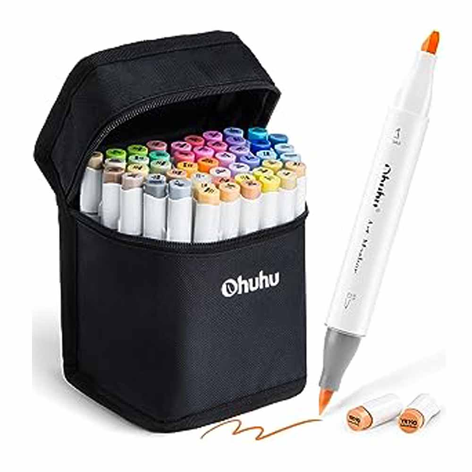 OHUHU 48 MARCADORES DE ALCOHOL TONOS MEDIOS + 1 BLENDER PINCEL&BISELADA 1