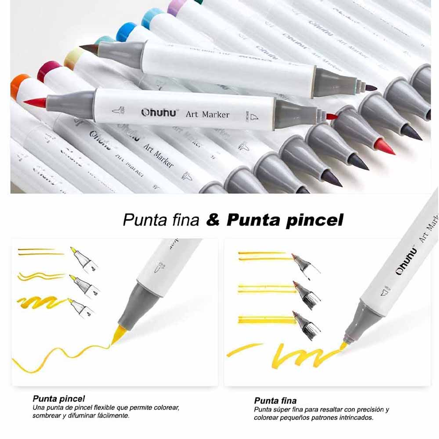 OHUHU 36 MARCADORES DE ALCOHOL TONOS PIEL + 1 BLENDER PINCEL&FINA 7