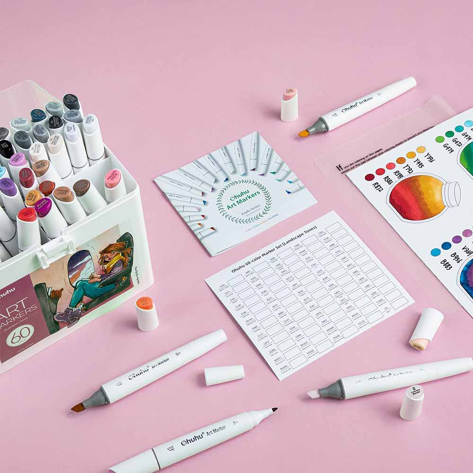 OHUHU 60 MARCADORES DE ALCOHOL + 1 BLENDER FINA&BISELADA DELGADO MANGA. 7