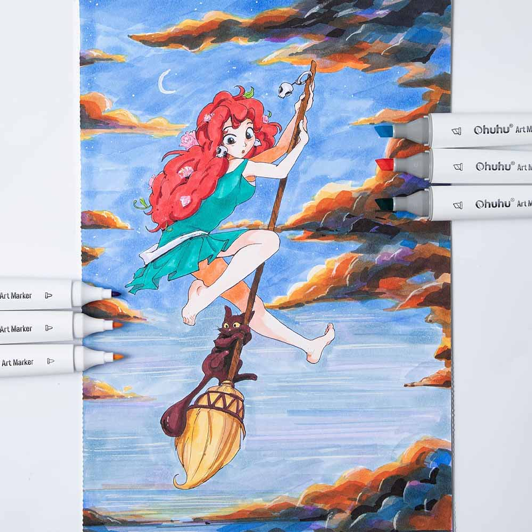 OHUHU 60 MARCADORES DE ALCOHOL + 1 BLENDER FINA&BISELADA DELGADO MANGA. 9