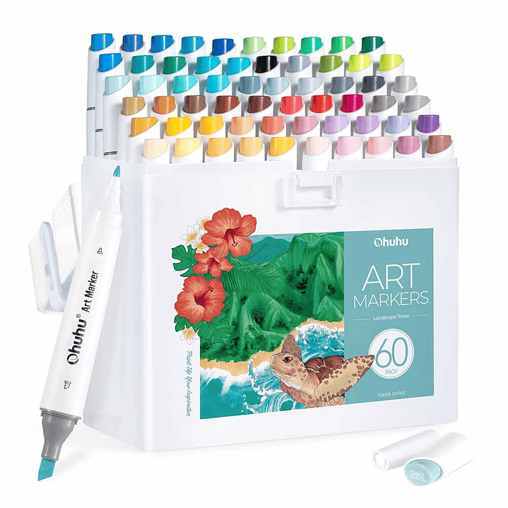 OHUHU 60 MARCADORES DE ALCOHOL + 1 BLENDER FINA&BISELADA DELGADO PAISAJISMO 1