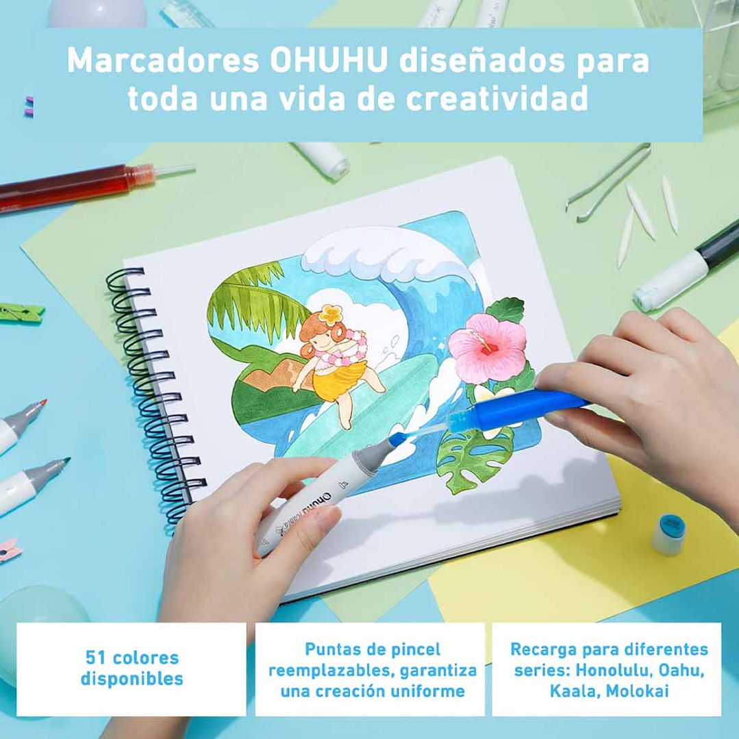 OHUHU 48 MARCADORES DE ALCOHOL TONOS MEDIOS + 1 BLENDER PINCEL&BISELADA 7