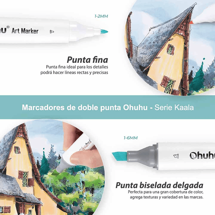 OHUHU 60 MARCADORES DE ALCOHOL + 1 BLENDER FINA&BISELADA DELGADO PAISAJISMO 6