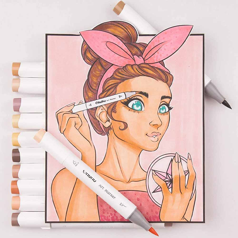 OHUHU 24 MARCADORES DE ALCOHOL TONOS PIEL + 1 BLENDER 10