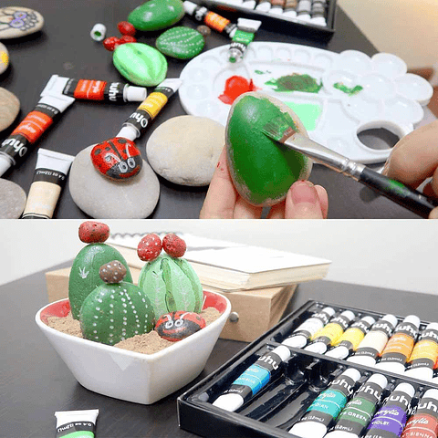 OHUHU SET 24 PINTURAS ACRÍLICAS 12ML + 6 PINCELES