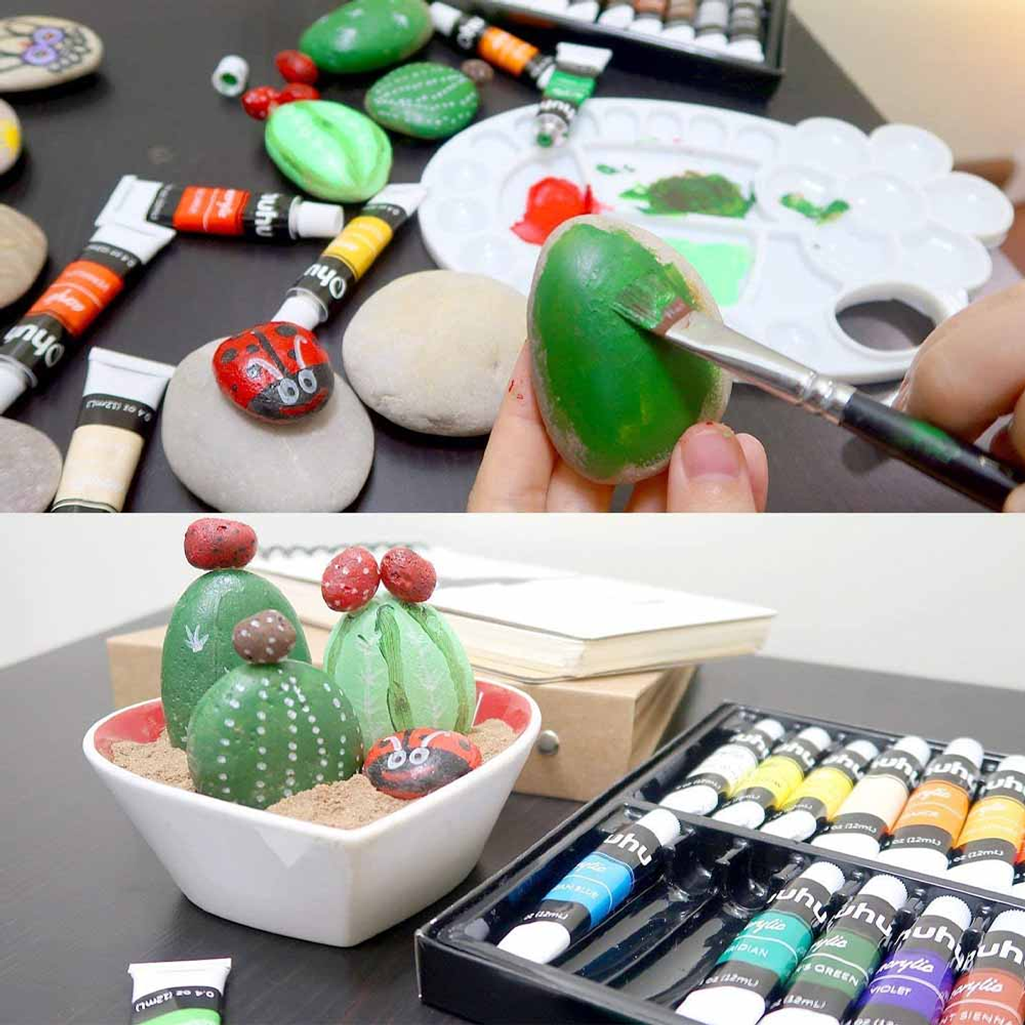 OHUHU SET 24 PINTURAS ACRÍLICAS 12ML + 6 PINCELES 2