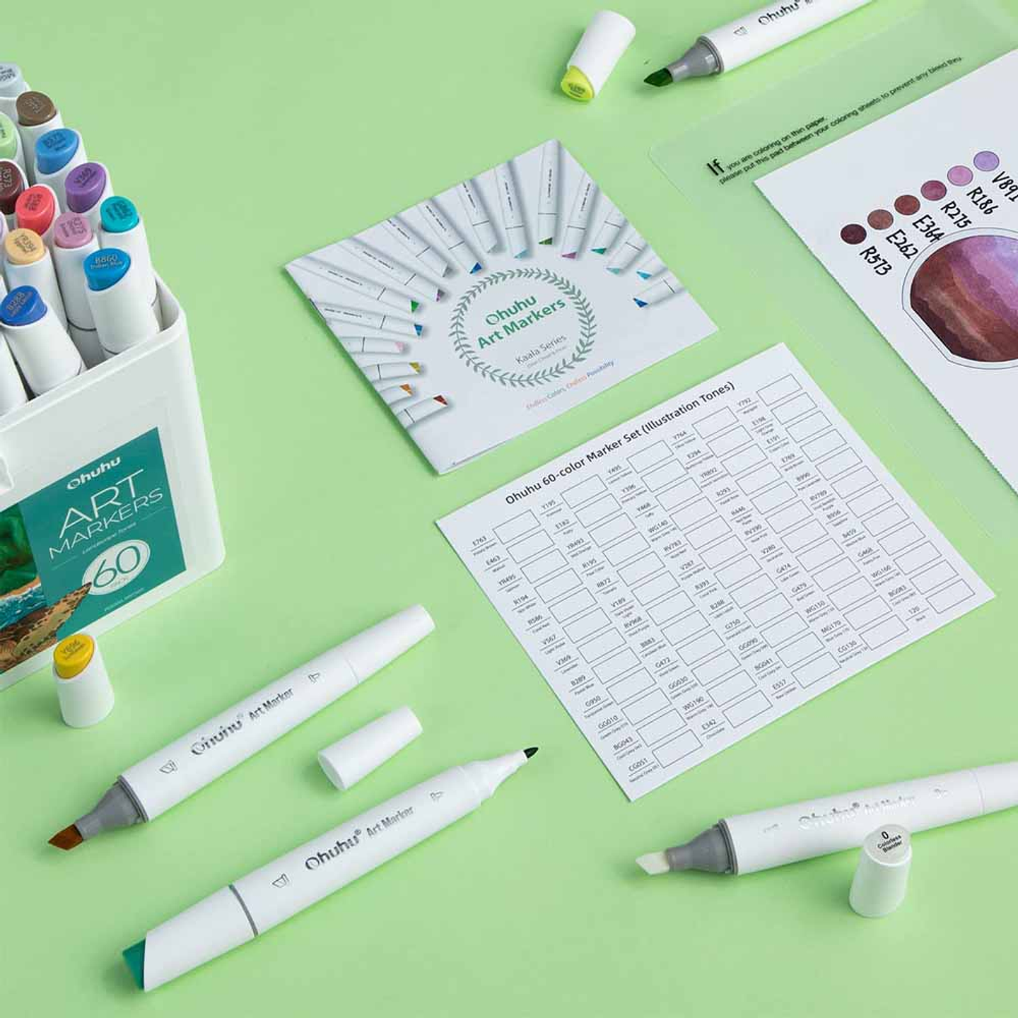 OHUHU 60 MARCADORES DE ALCOHOL + 1 BLENDER FINA&BISELADA DELGADO PAISAJISMO 7