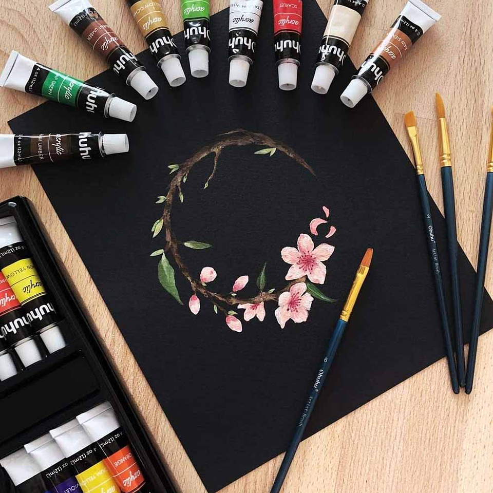 OHUHU SET 24 PINTURAS ACRÍLICAS 12ML + 6 PINCELES 3