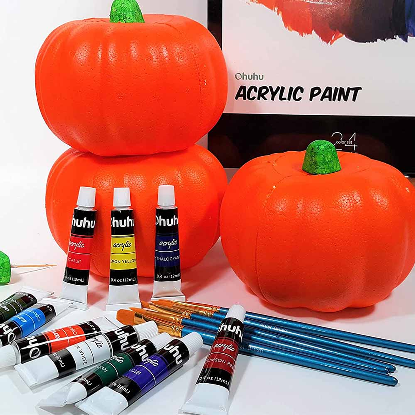 OHUHU SET 24 PINTURAS ACRÍLICAS 12ML + 6 PINCELES 4