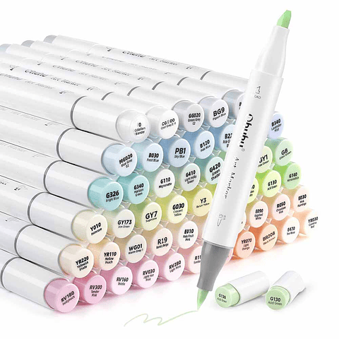 OHUHU 48 MARCADORES COLORES PASTEL FLORECIENTES PINCEL&BISELADA