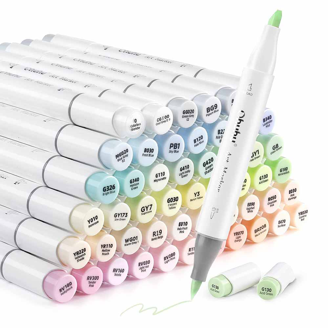OHUHU 48 MARCADORES COLORES PASTEL FLORECIENTES PINCEL&BISELADA 1