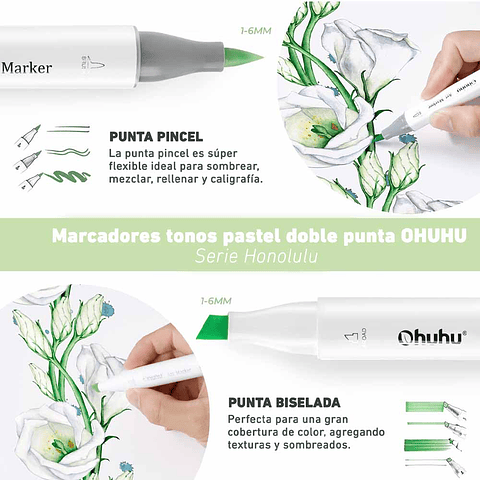 OHUHU 48 MARCADORES COLORES PASTEL FLORECIENTES PINCEL&BISELADA