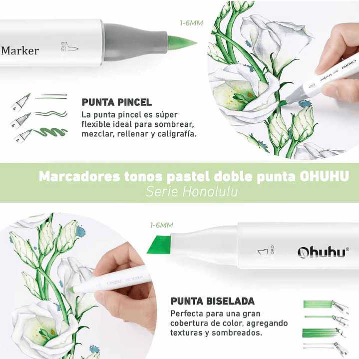 OHUHU 48 MARCADORES COLORES PASTEL FLORECIENTES PINCEL&BISELADA 2