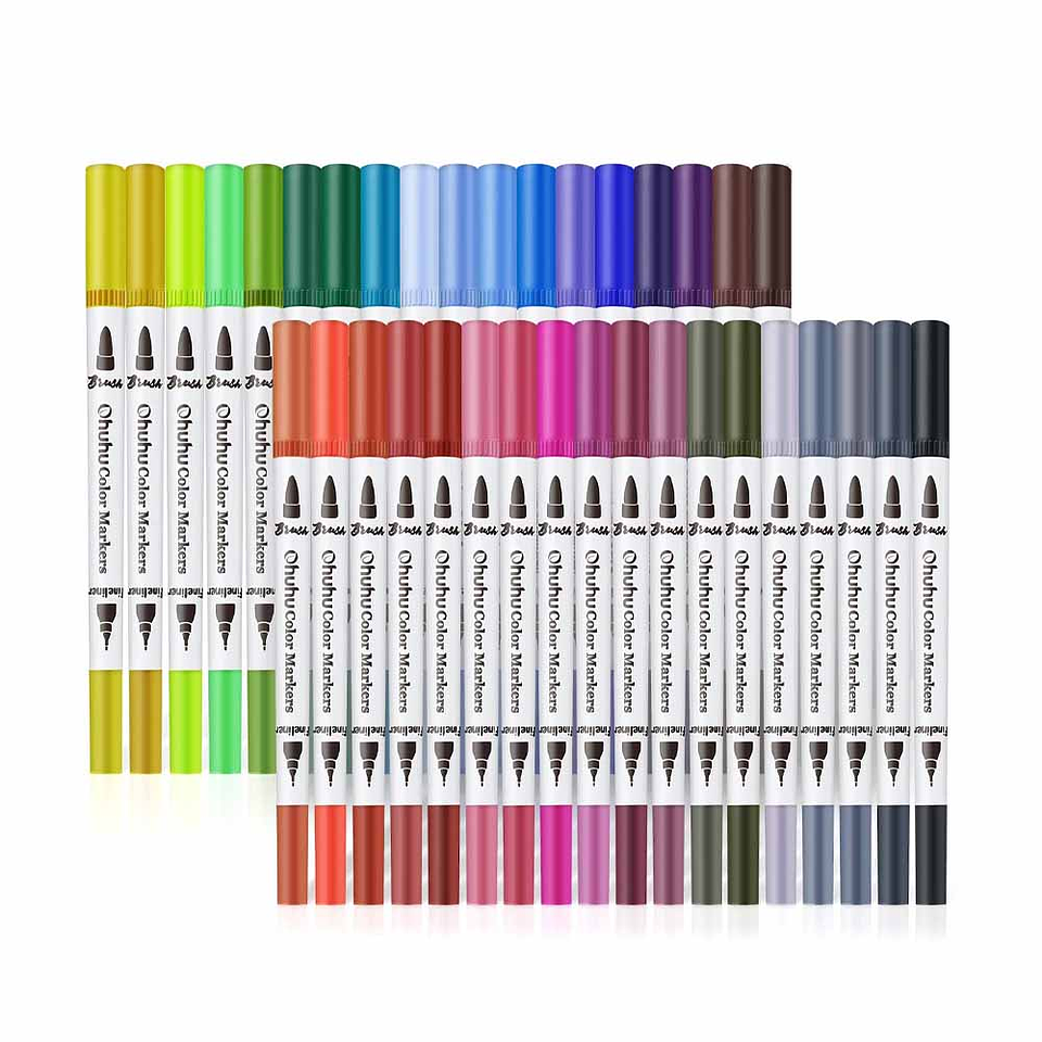 OHUHU 36 MARCADORES DOBLE PUNTA PINCEL Y TIRALÍNEAS FINO 10