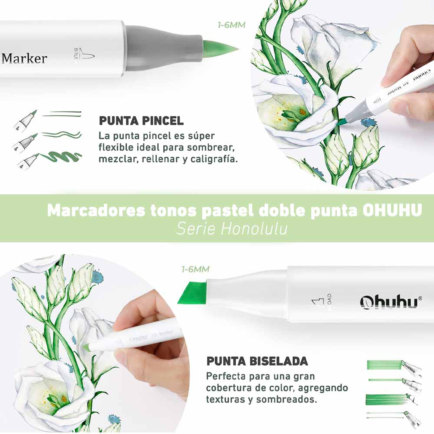 OHUHU 96 MARCADORES PASTEL DE DULZURA Y FLORECIMIENTO PINCEL&BISELADA 2