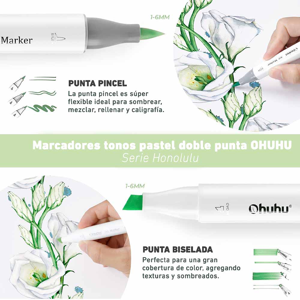 OHUHU 96 MARCADORES PASTEL DE DULZURA Y FLORECIMIENTO PINCEL&BISELADA 2