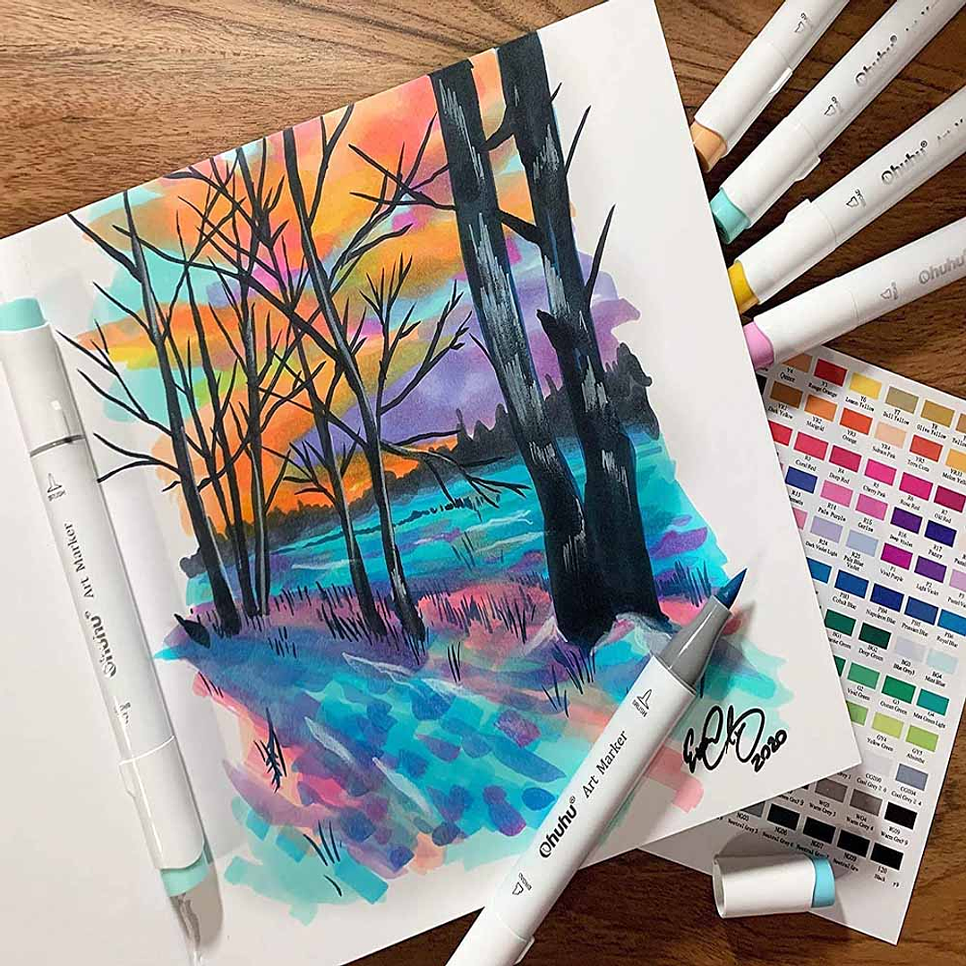 OHUHU 216 MARCADORES DE ALCOHOL + 1 BLENDER PINCEL&BISELADA 5