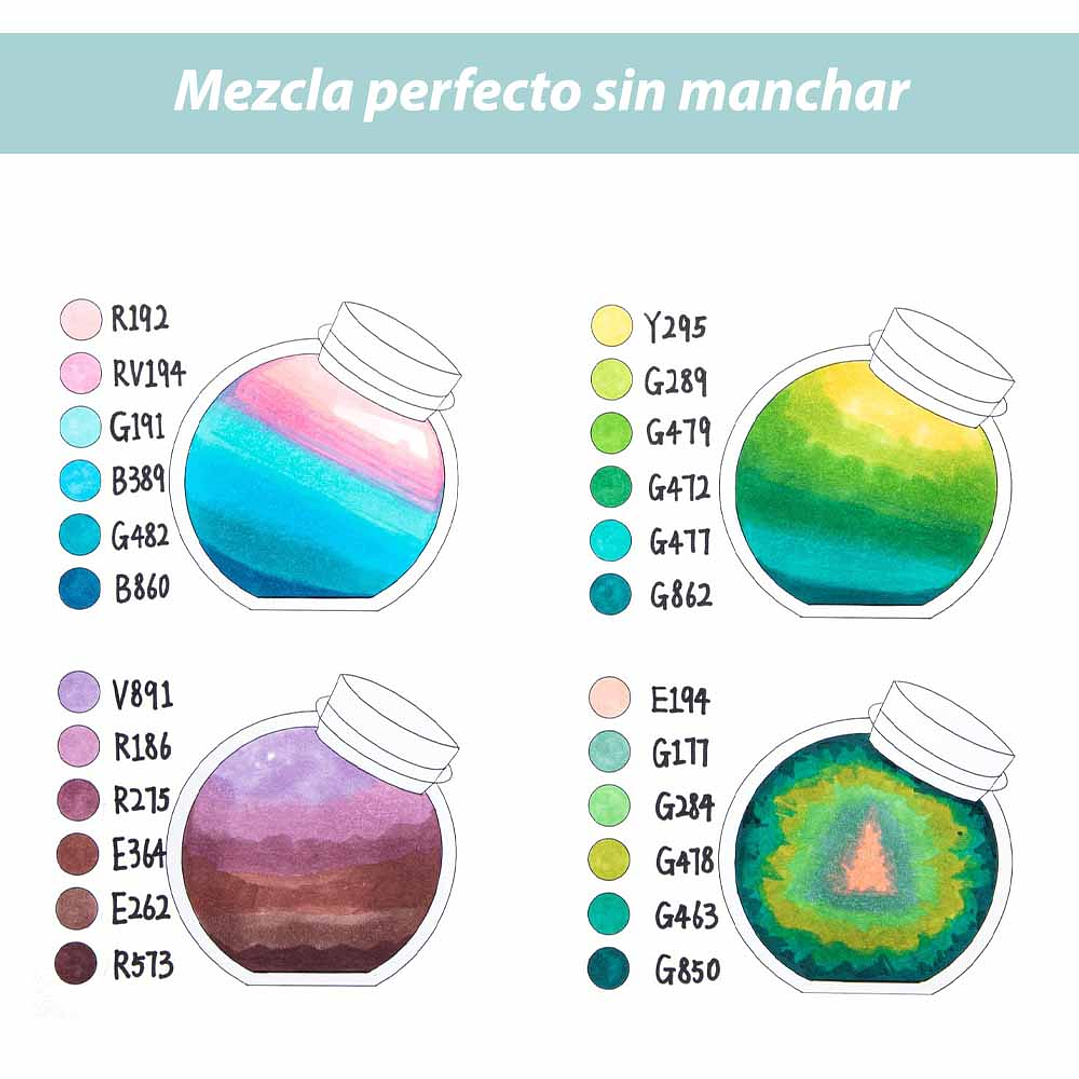 OHUHU 60 MARCADORES DE ALCOHOL + 1 BLENDER FINA&BISELADA DELGADO PAISAJISMO 3