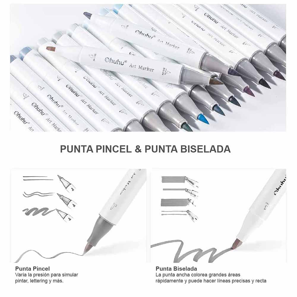 OHUHU 36 MARCADORES DE ALCOHOL GRISES + 1 BLENDER PINCEL&BISELADA 2