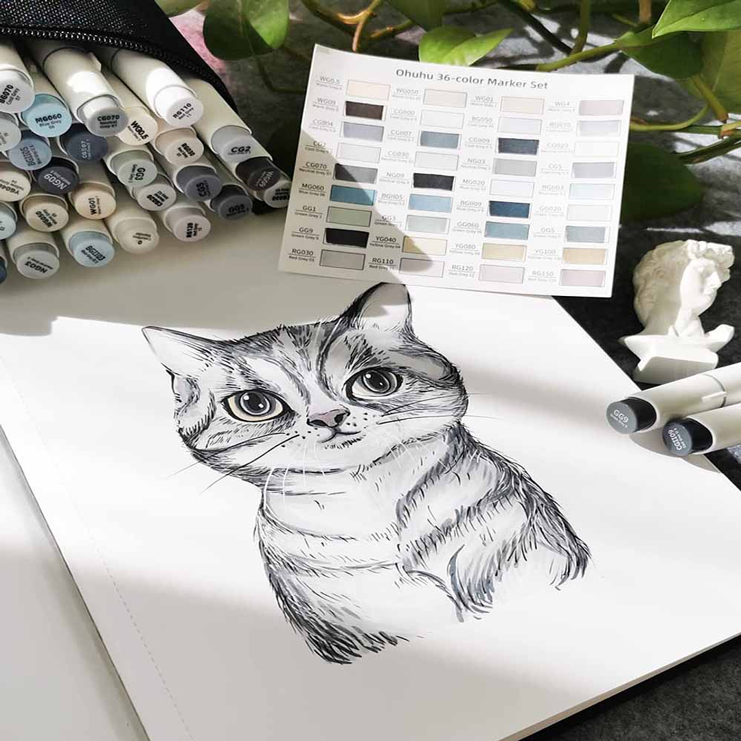 OHUHU 36 MARCADORES DE ALCOHOL GRISES + 1 BLENDER PINCEL&BISELADA 4