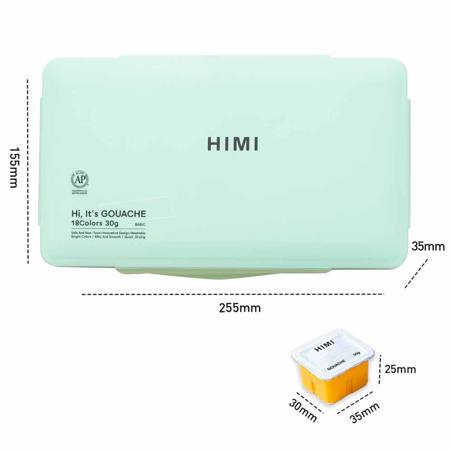 HIMI SET GOUACHE 18 COLORES / 30GR (NO INCLUYE PINCELES) ESTUCHE VERDE 1