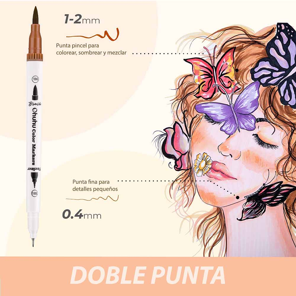 OHUHU 36 MARCADORES TONOS PIEL PINCEL & TIRALÍNEAS FINO 6