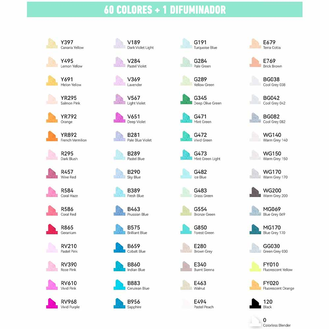 OHUHU 60 MARCADORES DE ALCOHOL + 1 BLENDER FINA&BISELADA 3