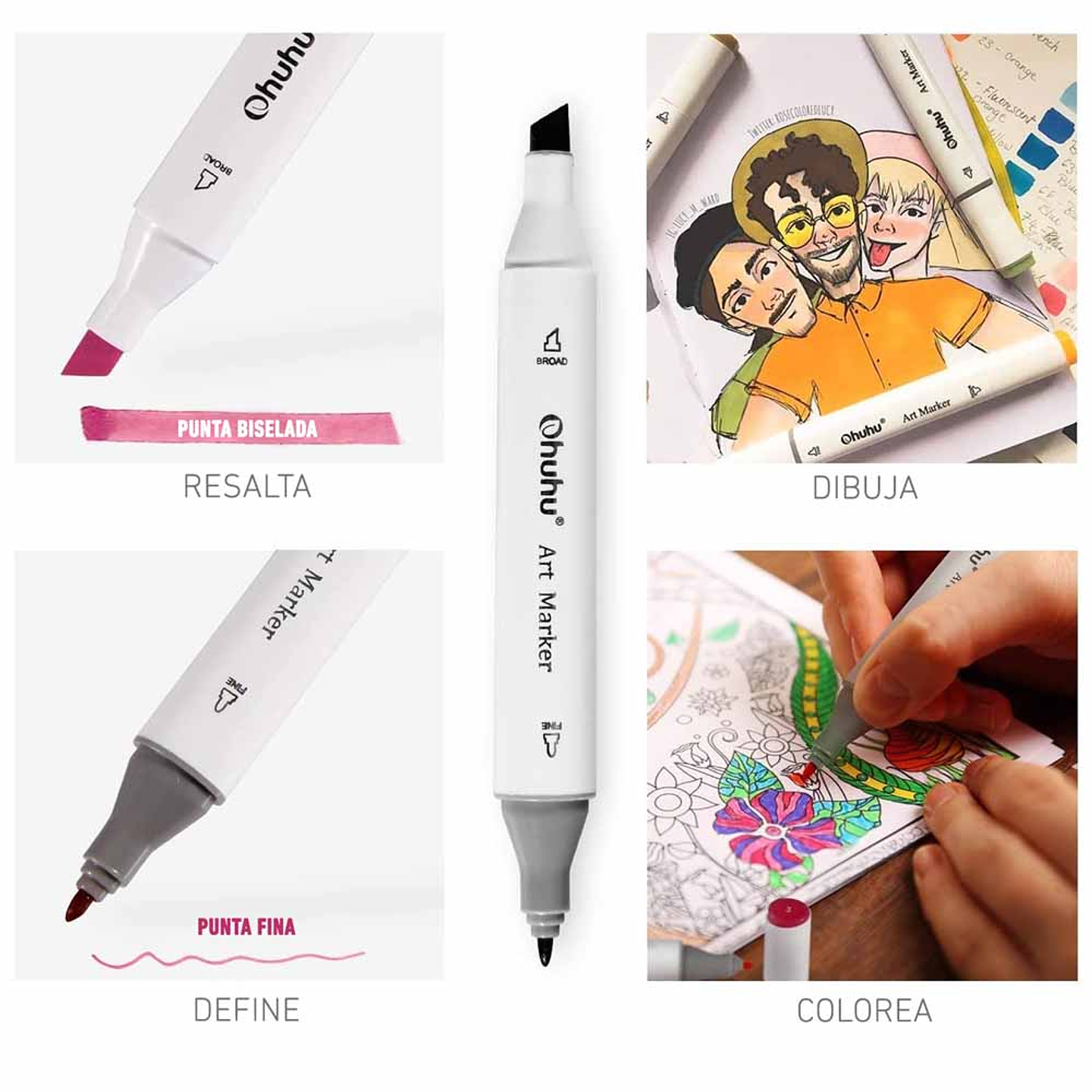 OHUHU 60 MARCADORES DE ALCOHOL + 1 BLENDER FINA&BISELADA 4