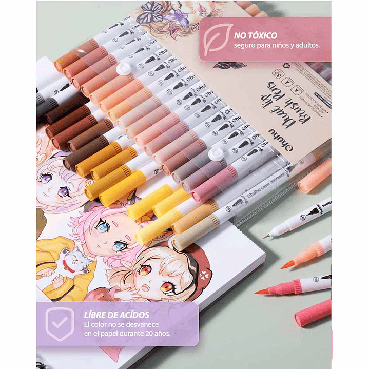 OHUHU 36 MARCADORES TONOS PIEL PINCEL & TIRALÍNEAS FINO 8