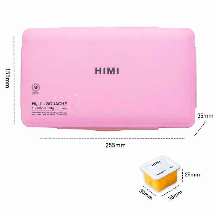 HIMI SET GOUACHE 18 COLORES / 30GR (NO INCLUYE PINCELES) ESTUCHE ROSADO 1