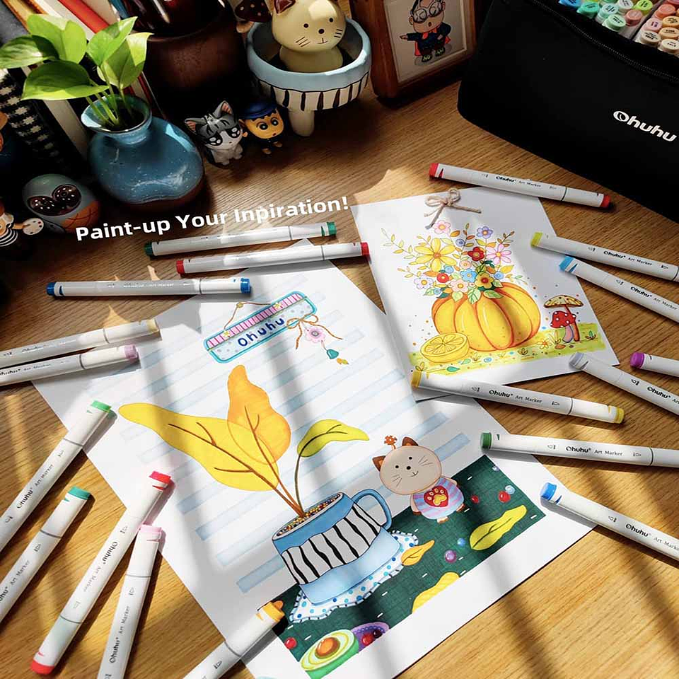 OHUHU 320 MARCADORES DE ALCOHOL + 1 BLENDER FINA&BISELADA 5